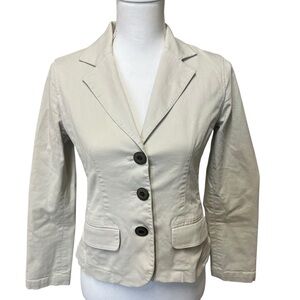 Talbots Petites Lightweight Blend Stretch Big Button Blazer Jacket Size 4 Beige